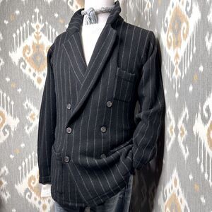 Vtg Polo Ralph Lauren Chalk Stripe Cashmere Double Breasted Blazer Knit Cardigan